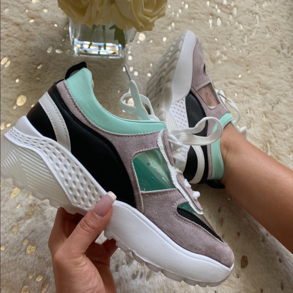 Mint & Taupe Suede Sneakers